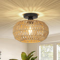 Boho Rattan Ceiling Light Fixture with LED Bulb