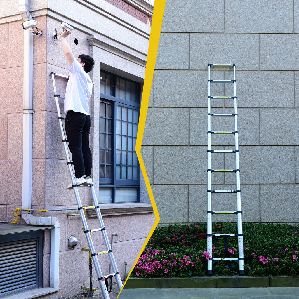 8.5FT Telescopic Aluminum Extension Ladder — Folding with Hooks & Support Frame