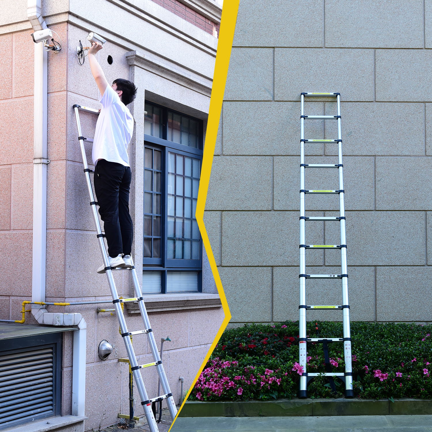 8.5FT Telescopic Aluminum Extension Ladder — Folding with Hooks & Support Frame