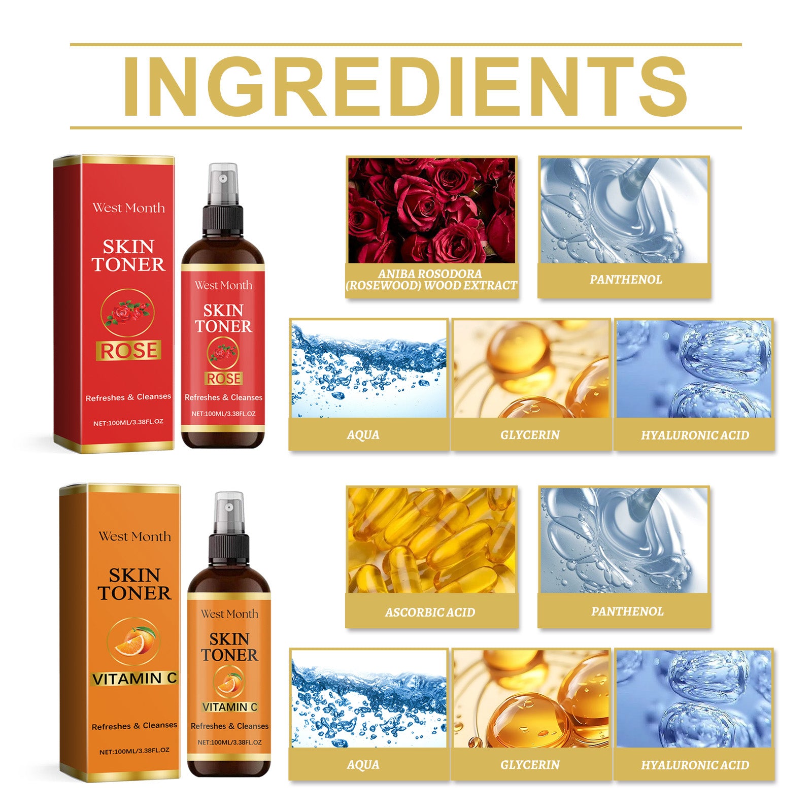 Rose Vitamin C Brightening Toner Spray — Hydrates & Tightens Skin
