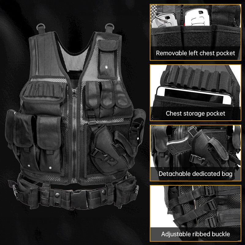 Tactical Airsoft Vest Set — MOLLE Vest, Cap, Gloves & Balaclava