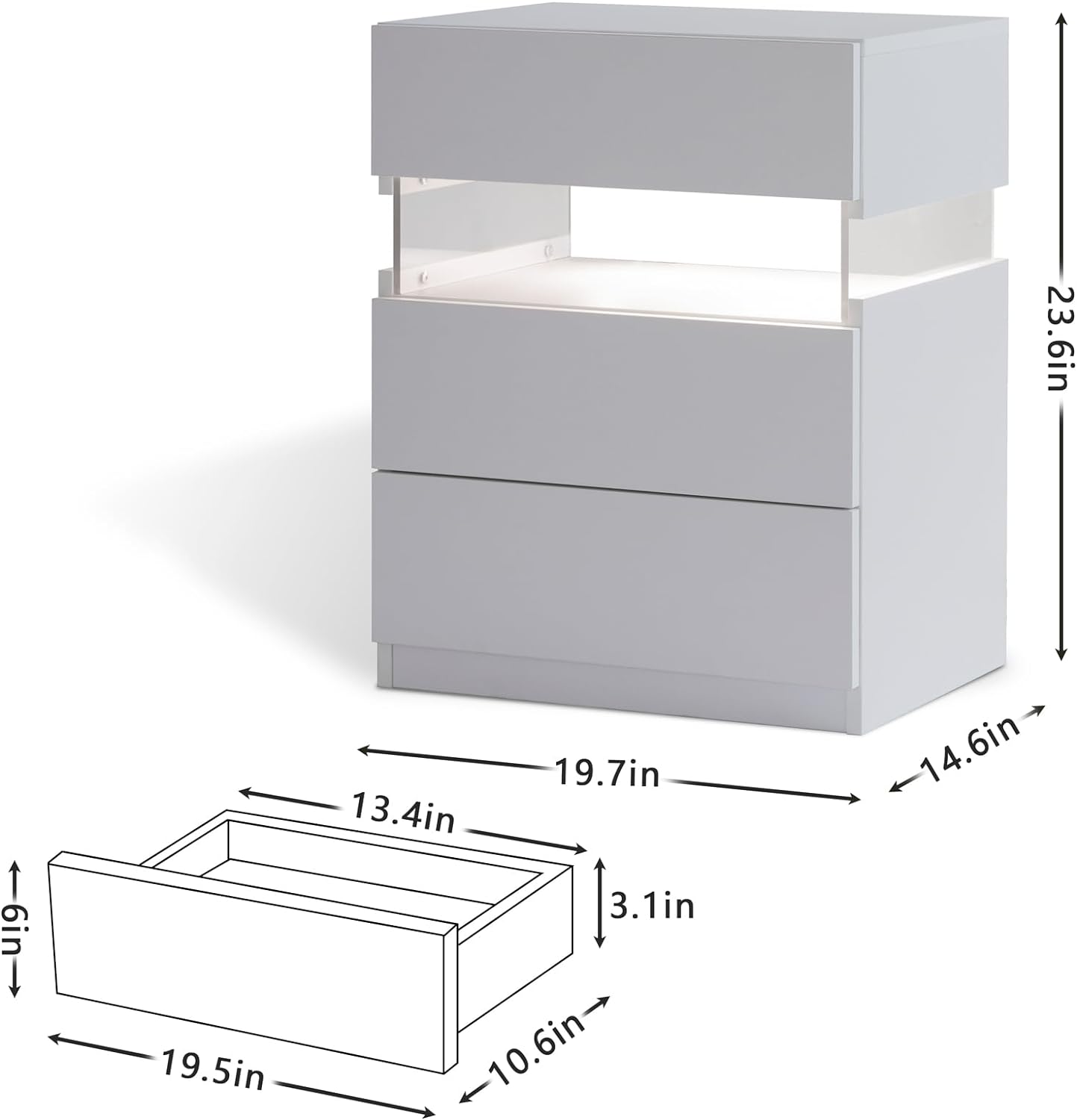 LED Nightstand with 3 Drawers — Modern Bedside Table with Acrylic LED Lighting