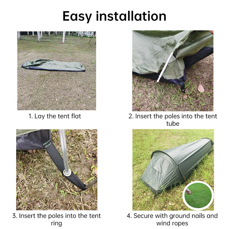 Lightweight Waterproof Camping Tent & Sleeping Bag — 1-Person Outdoor Shelter