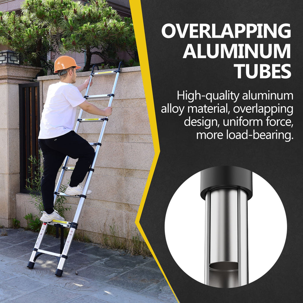8.5FT Telescopic Aluminum Extension Ladder — Folding with Hooks & Support Frame