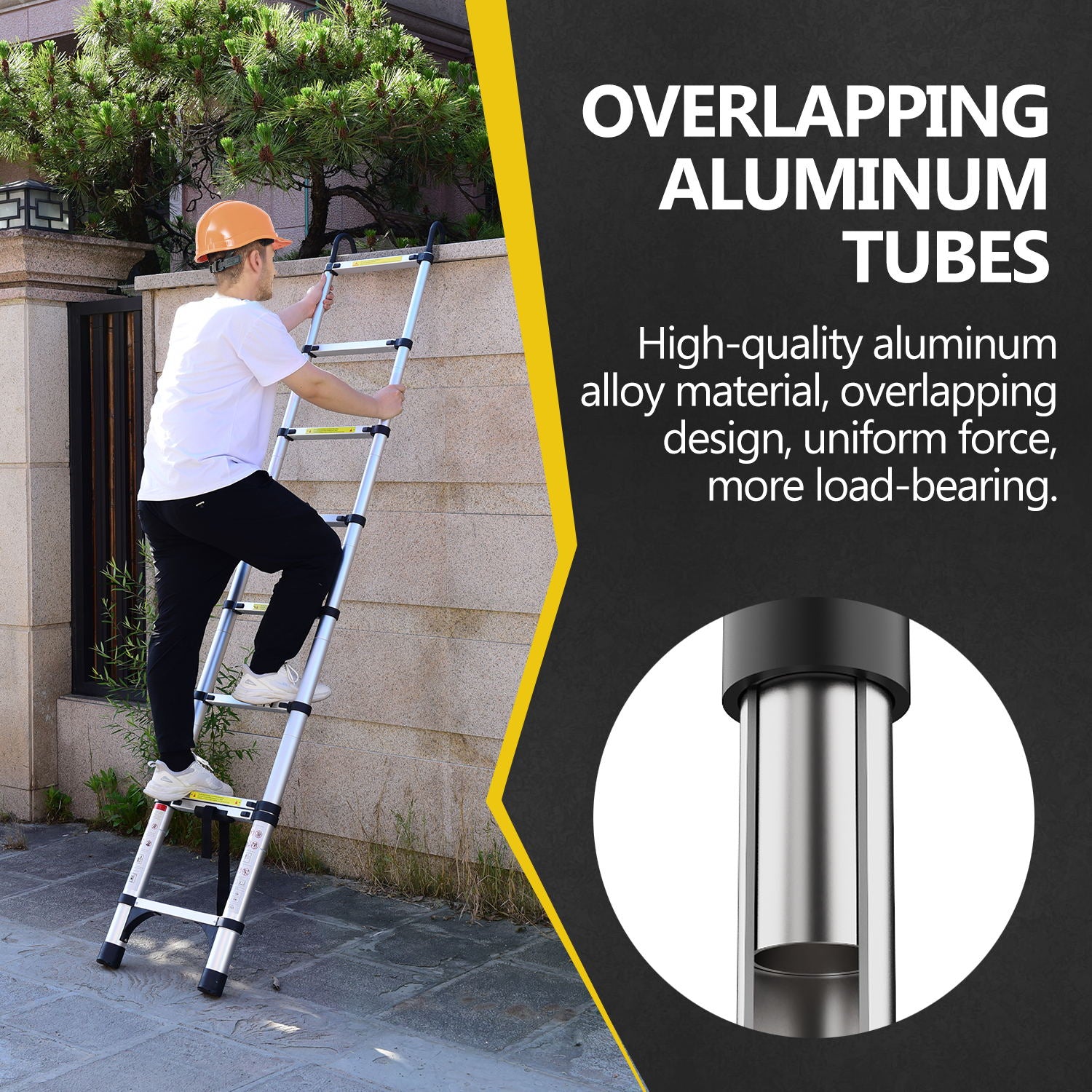 8.5FT Telescopic Aluminum Extension Ladder — Folding with Hooks & Support Frame