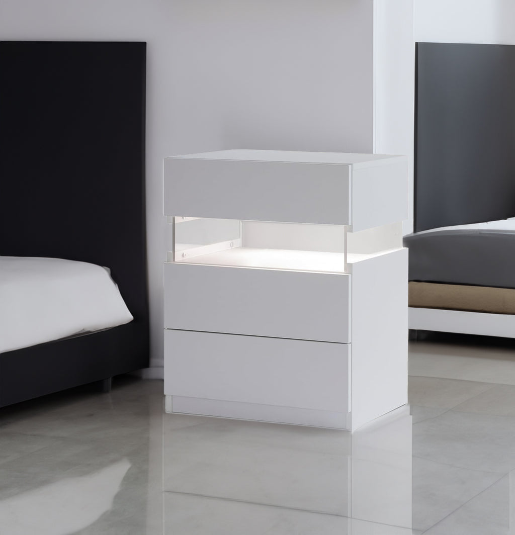 LED Nightstand with 3 Drawers — Modern Bedside Table with Acrylic LED Lighting