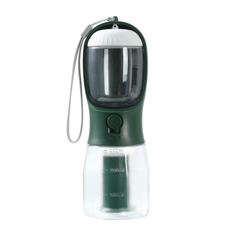 3-in-1 Dog Travel Water Bottle – Dispenser, Treat & Poop Bag Holder