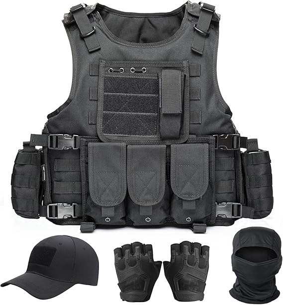Tactical Airsoft Vest Set — MOLLE Vest, Cap, Gloves & Balaclava