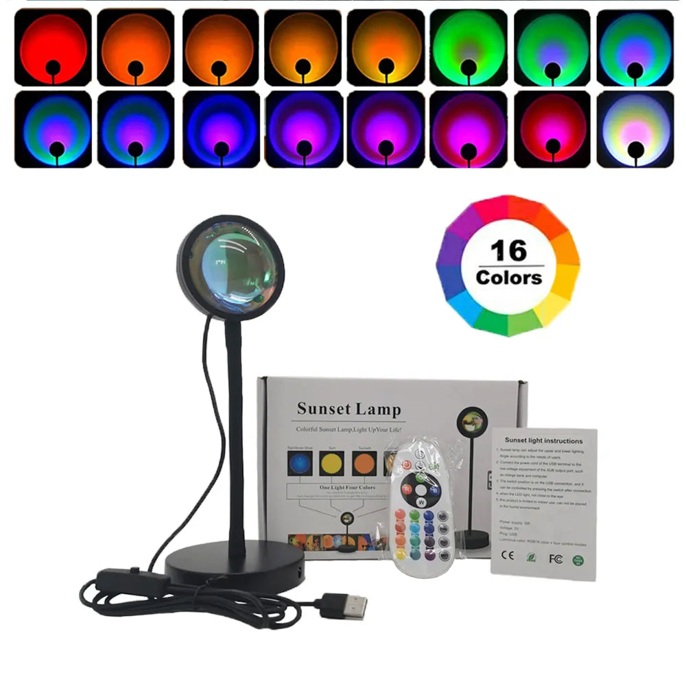 Sunset Lamp Projector – 16-Color LED Room Glow (Remote + App)