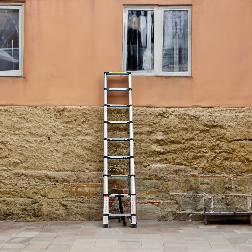 8.5FT Telescopic Aluminum Extension Ladder — Folding with Hooks & Support Frame