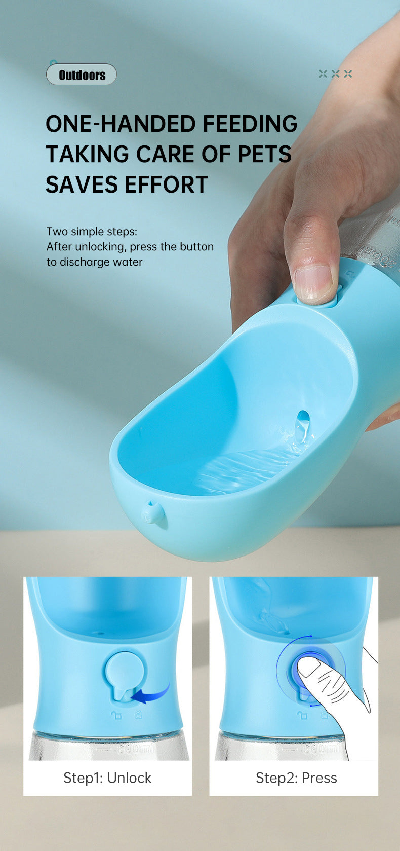 3-in-1 Dog Travel Water Bottle – Dispenser, Treat & Poop Bag Holder