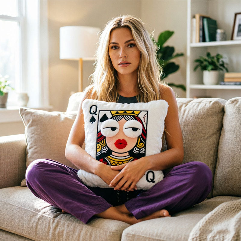 Quirky Big Eyes Embroidered Pillow