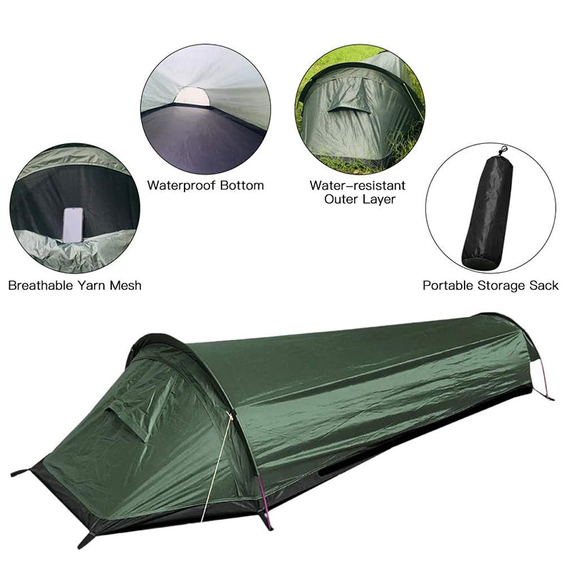 Lightweight Waterproof Camping Tent & Sleeping Bag — 1-Person Outdoor Shelter