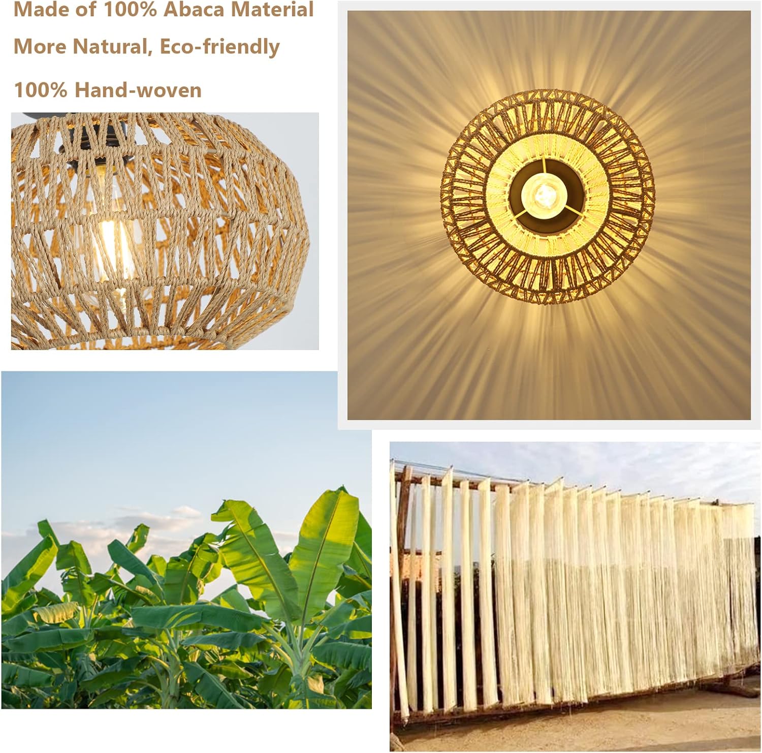 Boho Rattan Ceiling Light Fixture with LED Bulb