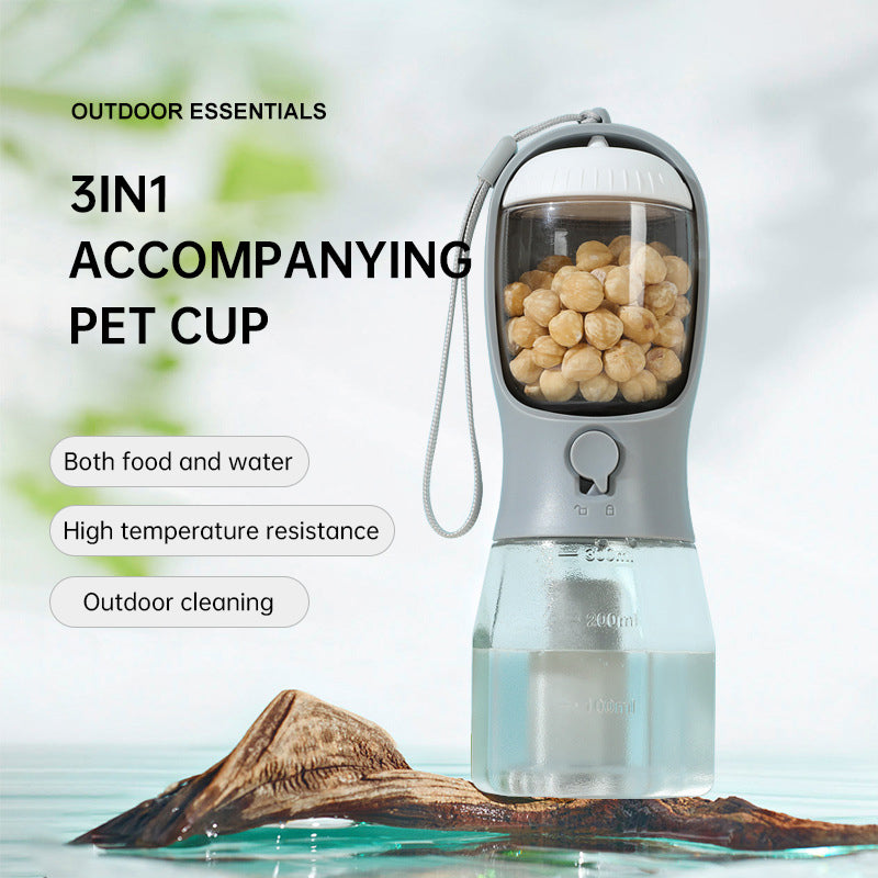 3-in-1 Dog Travel Water Bottle – Dispenser, Treat & Poop Bag Holder