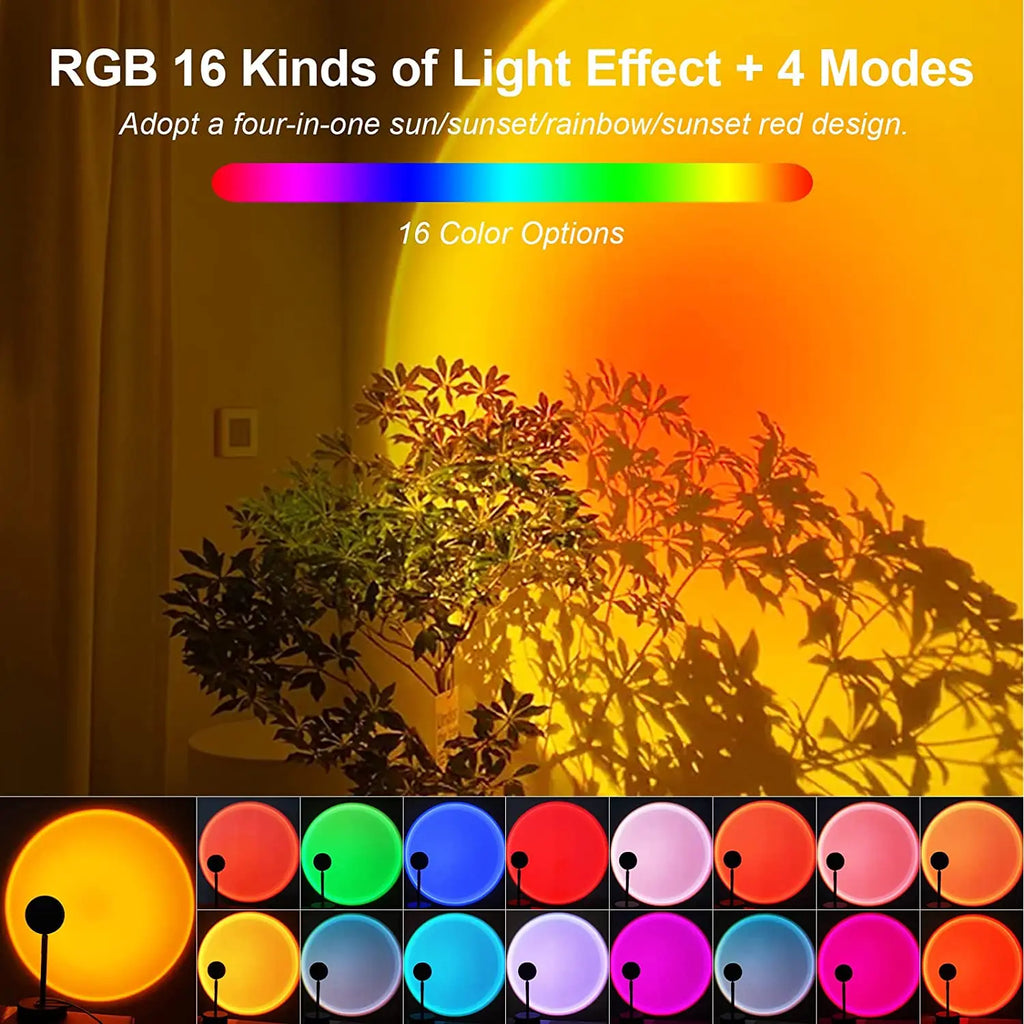 Sunset Lamp Projector – 16-Color LED Room Glow (Remote + App)