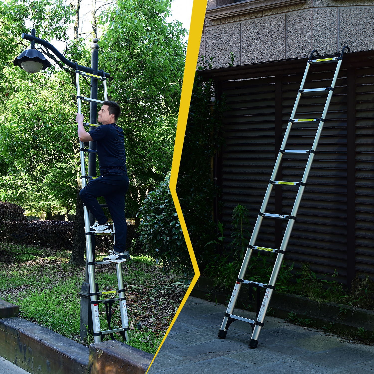 8.5FT Telescopic Aluminum Extension Ladder — Folding with Hooks & Support Frame